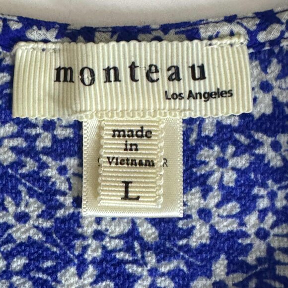 Monteau Los Angeles Blue Floral Surplice Peplum Top – Size L - Picture 5 of 8